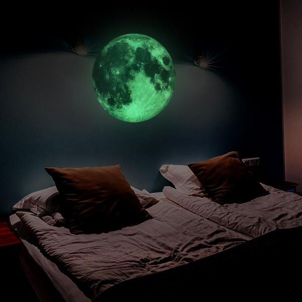 

30cm large luminous moon earth in the dark diy wall paper living home decor kids room bedroom glow wallpaper sticker wallpapers