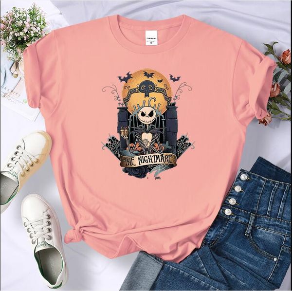 

nightmare before christmas print t shirt women fashion streetwear o-neck simplicity tshirts brand sweat womens, White
