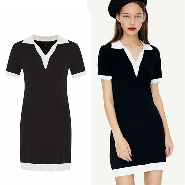 

autumn v-neck knitted elastic dress women slim bodycon fashion short sleeve mini party club es vestidos 210422, Black;gray