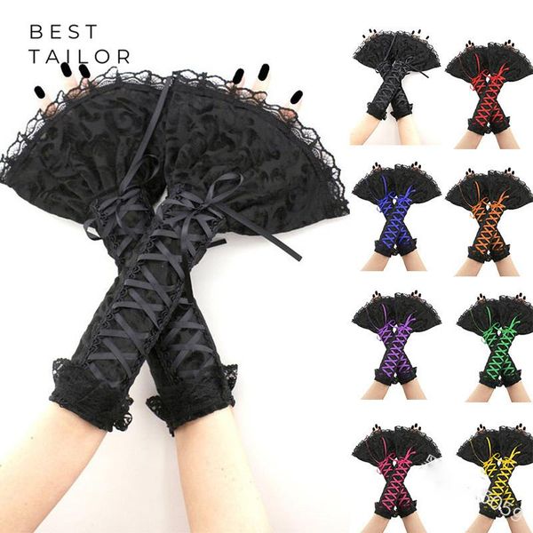 

bridal gloves black lace wedding sleeves steampunk lolita up retro mariage agaric horn gotic cuffs femme dress accessories, White