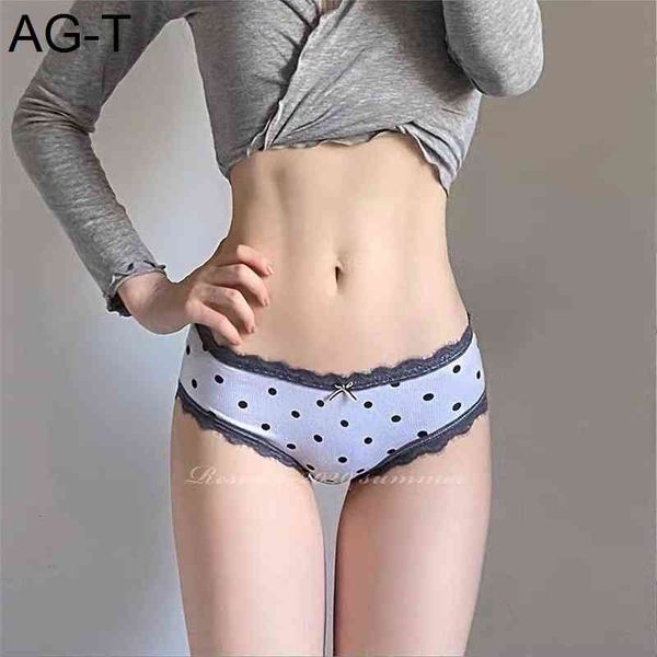 

cute sweet pure cotton wave point bow lace triangle underwear, Black;pink