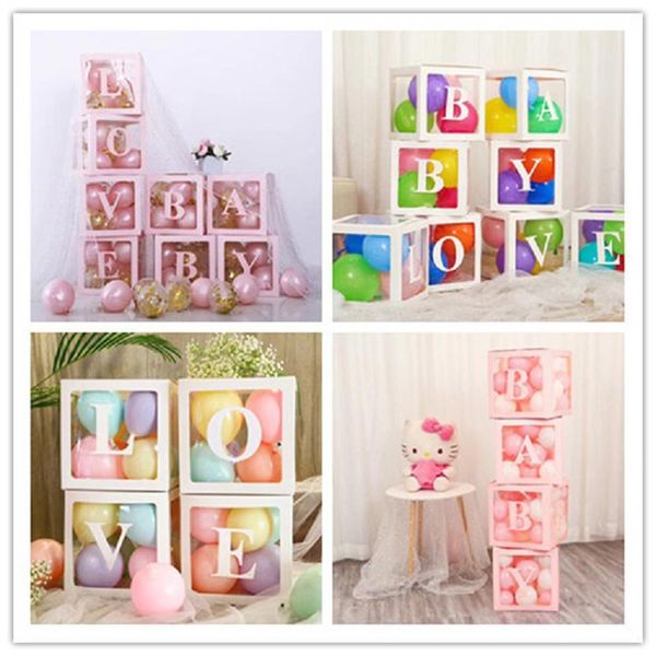 

party decoration 4pcs/set baby or love transparent balloon box birthday wedding balloons decorative supplies po props easy install