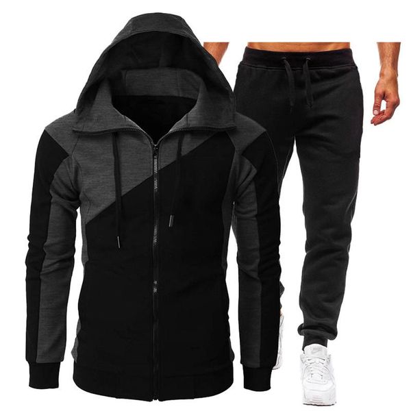 

men's tracksuits autumn winter casual sportswear 2 piece sets clothes hoodies+pants male hip hop coat jackets, Gray