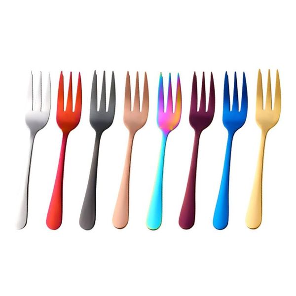 

forks hx5f 1pc dessert pastry fork multicolor rainbow stainless steel cake fruits salad appetizer notched small for snack