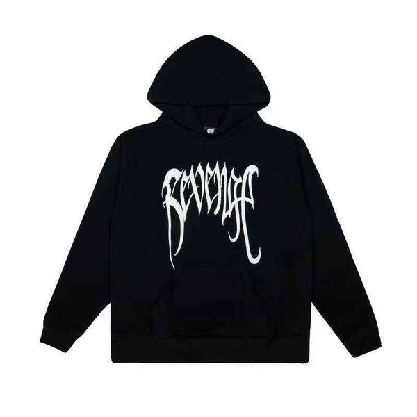 

version high autumn winter revenge letter embroidered hooded pullover for men and women, Black