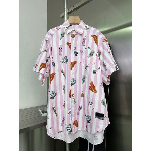 

3.26 high end women's cartoon print loose cotton shirt blouse or elastic waist straight pants set two piece, White