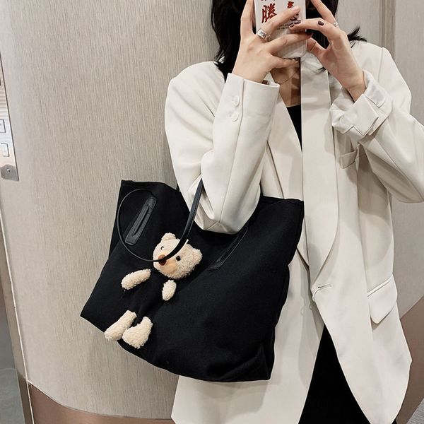 

shopping college student class canvas bag female 2021 new trendy large capacity shopping bag internet celebrity all-match bear tote bag