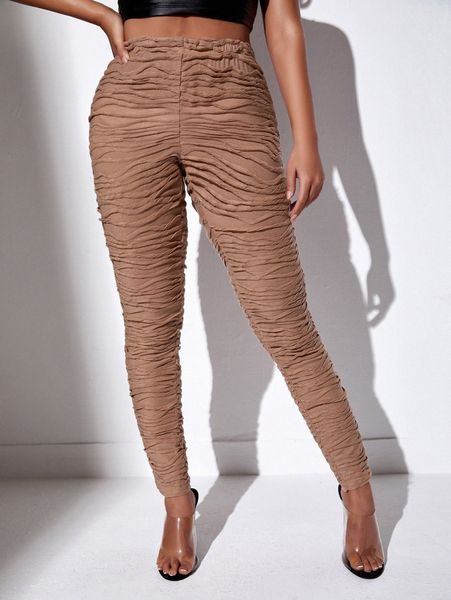 

high waist ruched skinny pants d1lf#, Black;white