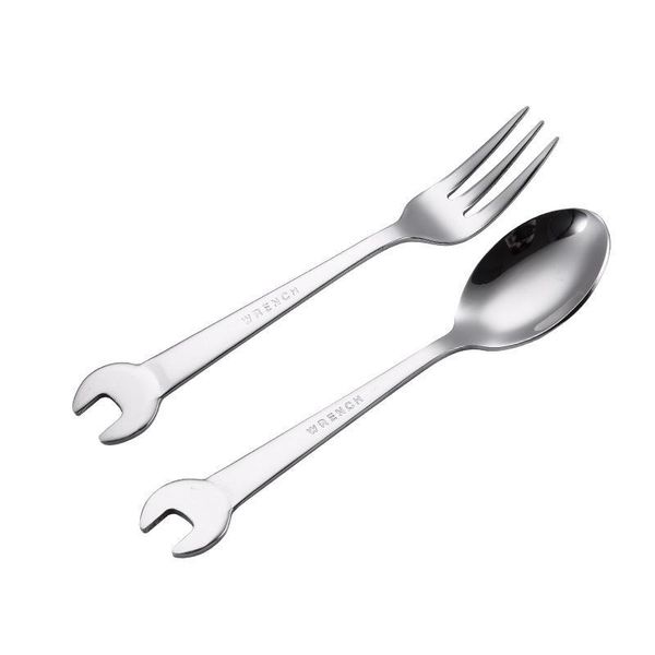 

forks creative wrench shape tea fork stainless steel dinner spoon coffee cutlery set tableware family camping kitchen accessories