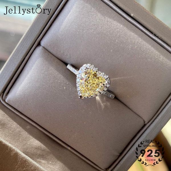 

cluster rings jellystory luxury charm for woman s925 sterling silver jewelry with 8*8mm heart shape citrine adjustable ring wedding gift, Golden;silver