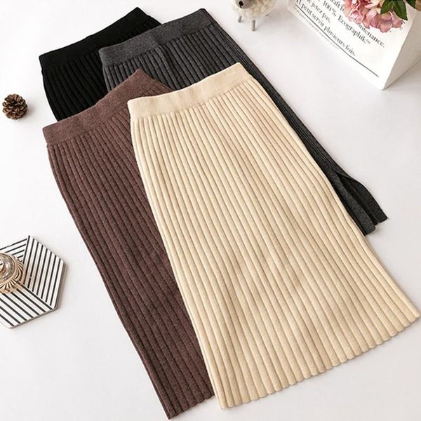 

skirts solid color knitted skirt autumn and winter high waist bodycon fashion slim women's, Black