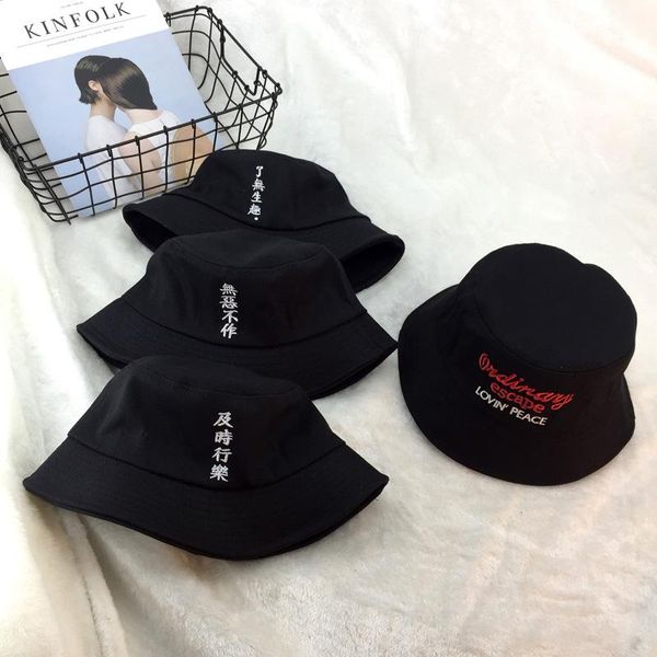 

cloches fashion embroidery letter cotton black women's bucket hats spring men casual hip hop fishing sport caps with chinese