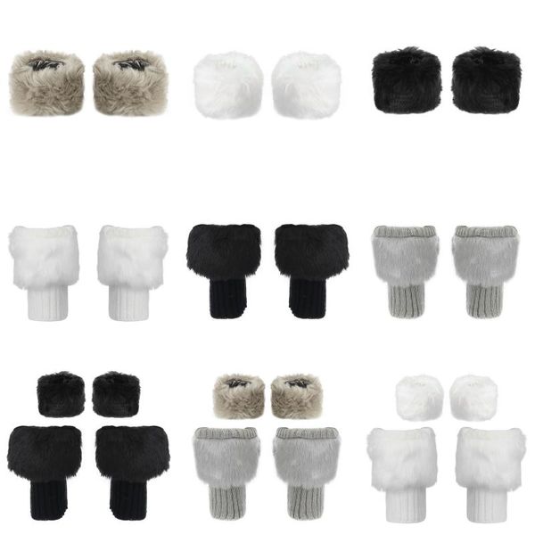 

socks & hosiery faux fur furry womens girl winter warm boot covers solid color with cuffs japanese knee sleeve cover, Black;white