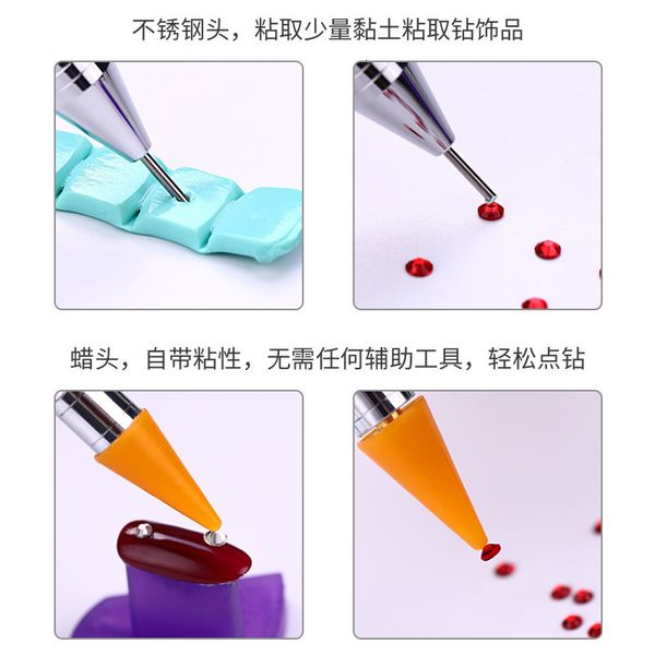 

inlaid crayon acrylic water penholder double pen multifunctional nail drill tool with wax head