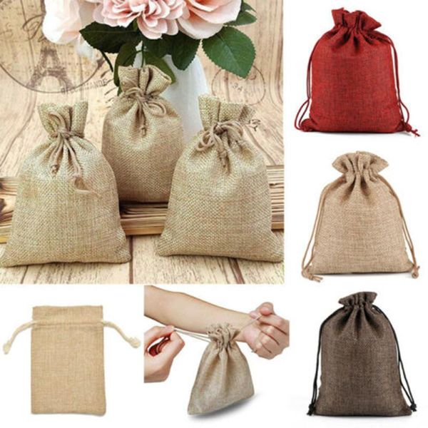 

10pcs small burlap jute hessian wedding favor gift candy bags drawstring pouch christmas jewelry sack pouches wrap
