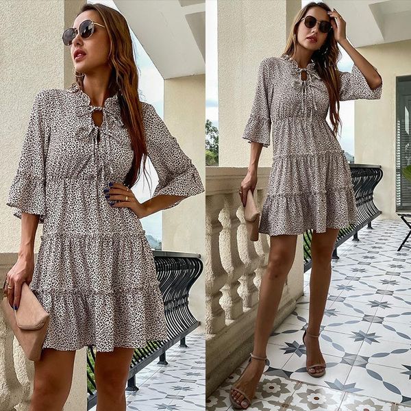 

casual dresses 2021 autumn european and american zebra pattern round neck wooden ear bottoming three-quarter sleeve female dress, Black;gray