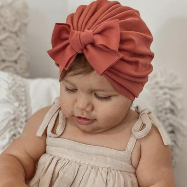 

caps & hats 0-3t cotton bow baby bonnet girl knot turban solid color summer infant boy hat soft cloth born toddler beanies headwrap, Yellow