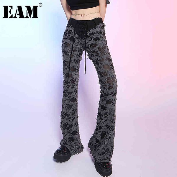 

[eam] high waist dark gray long burr wide le trousers loose fit pants women fashion spring summer 1dd8457 21512, Black;white