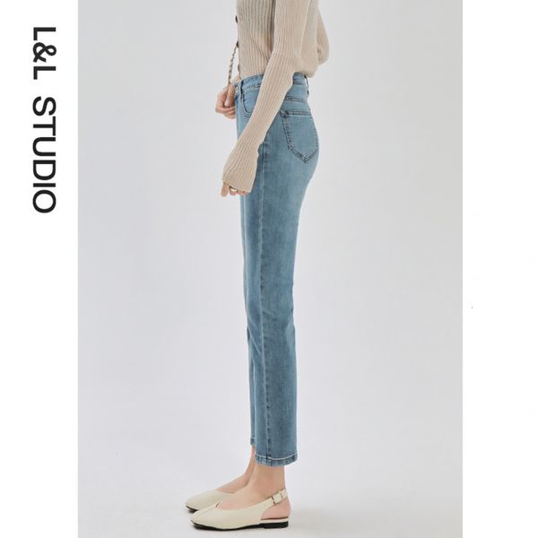 

light color high waist shows thin spring and autumn slim chic small, Blue