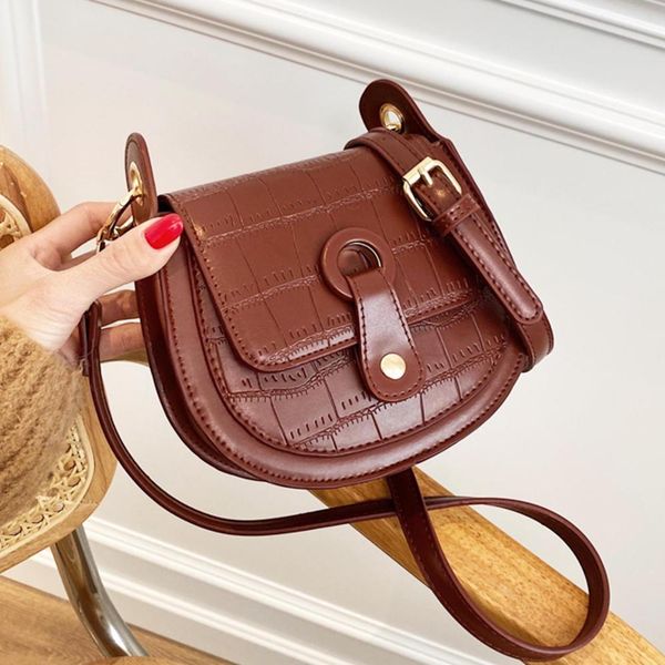 

crossbody bags for women new flap saddle bag female half round small shoulder bag stone pattern leather handbag and purse mmm