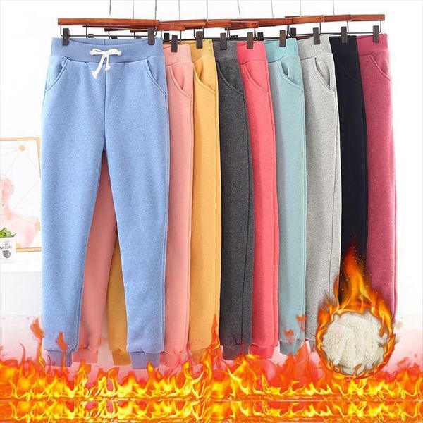 

gray sweatpants fleece plus size women capri thick warm high waist velvet trousers casual womens winter jogger, Black;white