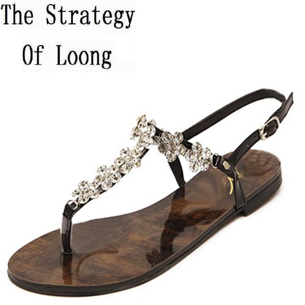

flats ankle wrap open the toe women summer crystal sandal shoes lady fashion rhinestone flip flops sandals 35-40 sxq0509, Black