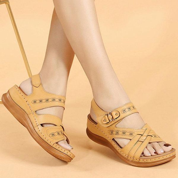 

sandals 2021 women summer beach shoes thick-soled leather ladies fashion wedge vacation large 42, Black