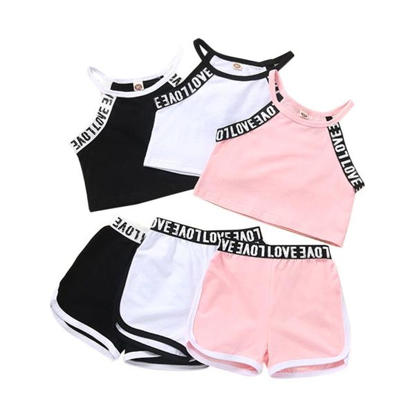 

clothing sets 2-6 years baby camisole + shorts letter print elastic waist sport style solid cool decoration summer, White