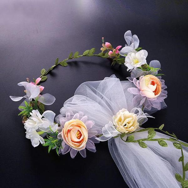 

bridal veils wreath veil flower hair accessories short wedding boho garland white for girl, Black