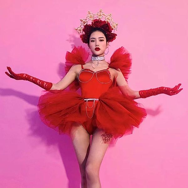 

stage wear drag queen cosutme women tutu dress party festival clothing nightclub rave outfit gogo jazz dancing performance clothes vdb4325, Black;red