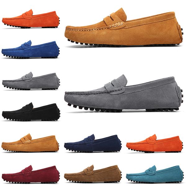 Scarpe scamosciate casual non di marca di alta qualità nero azzurro vino rosso grigio arancione verde marrone mens slip on scarpe da ginnastica pigre in pelle szie 38-45