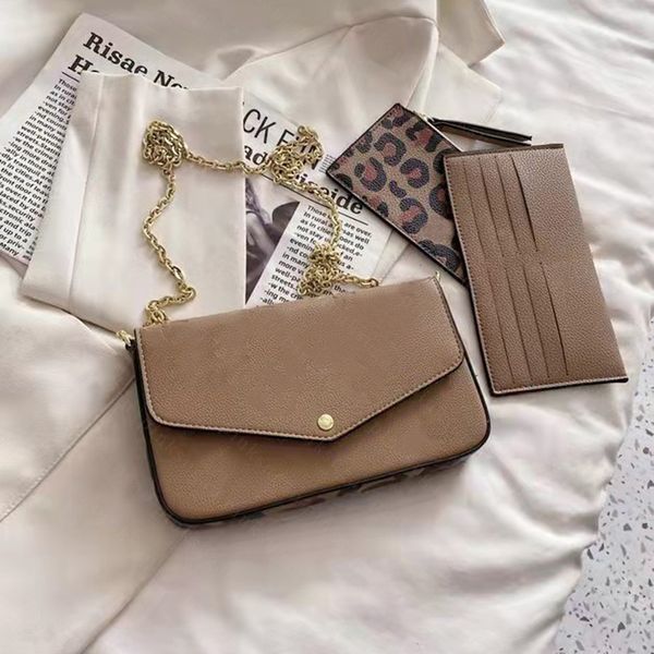 

pink sugao women shoulder chain crossbody bags handbags designer fashion leopard purses pu leather large capacity shopping bag 3pcs/set lian