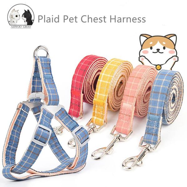 

cat collars & leads adjustable plaid fabric harness reflective breathable pet leash for small large dog supplies