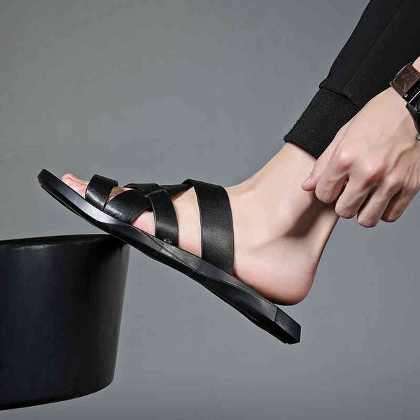 

sandals sandal men's summer layer leather shoes beach fasion casual breathable non-slip soft soles men se9s, Black