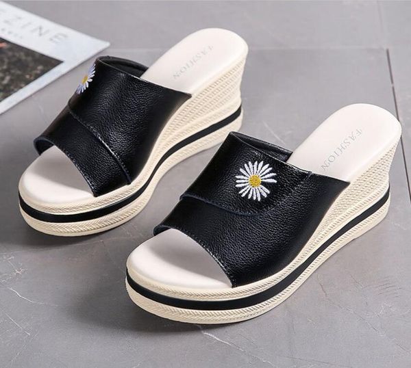 

peep toe wedge sandals women 2021 summer shoes waterproof platform thick bottom buckle non-slip high heel ladies, Black