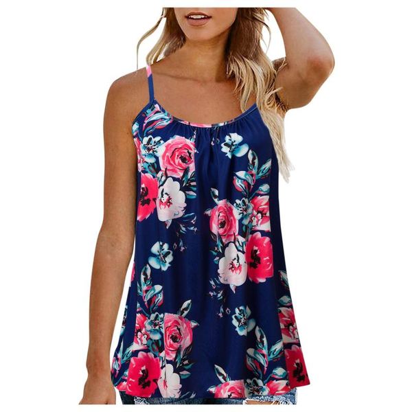 

women's t-shirt floral print t shirt loose sleeveless plus size camisole casual elegant summer clothes for women poleras mujer, White