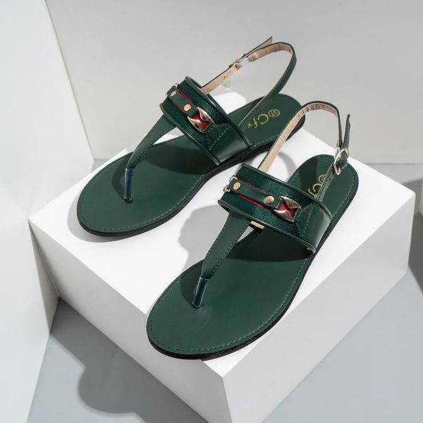 

sandals women's summer metal decoration ladies shoes 2021 casual fashion woman beach pu leather female flip flops, Black