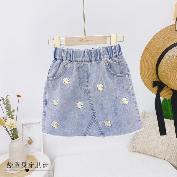 

summer arrival girls fashion floral embroidery skirt kids denim skirts