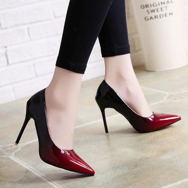 

dress shoes salepirce nude/black purple gradient color patent leather pointed toe pumps stiletto heels banquet shallow cut
