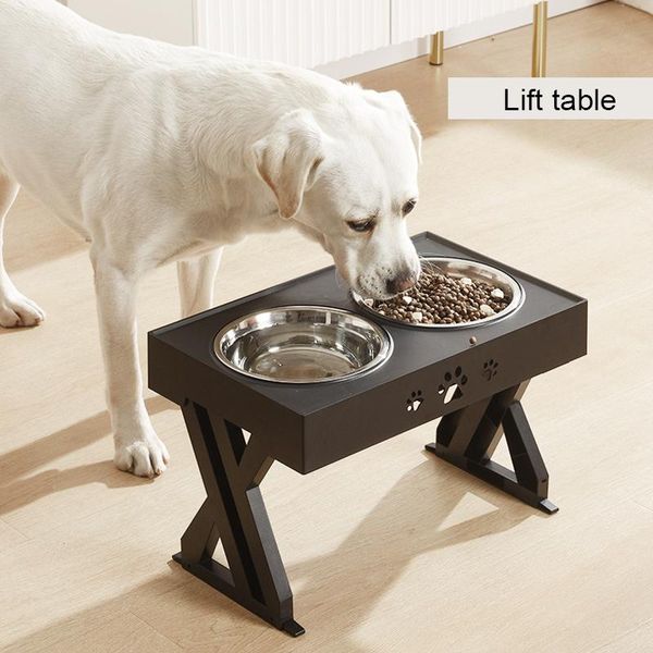 

elevated dog bowls - adjusts to 3 heights, 2.75", 8", & 12'' (raised dish with double stainless steel bowls) feeders
