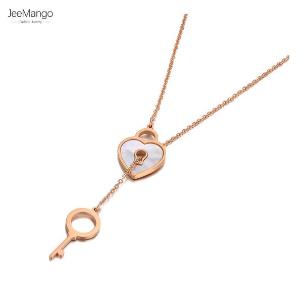 

pendant necklaces jeemango titanium stainless steel key & lock charm choker for women girls fashion cz crystal necklace jn20251, Silver