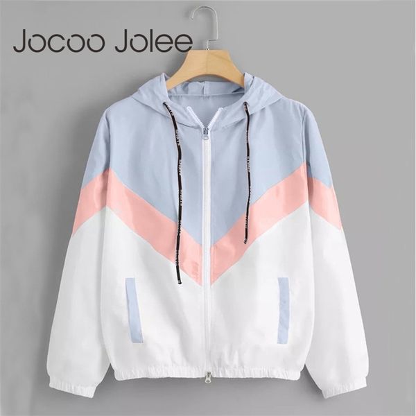 

fashion hooded windbreaker jacket patchwork jackets women color block zipper jacket fall autumn casual coats outerwear raincoat 211014, Black;brown