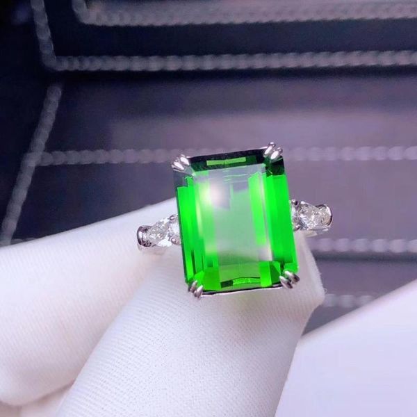 

cluster rings h706 green tourmaline ring 18 k gold jewel natural 7.25ct gemstones diamonds female for women fine, Golden;silver