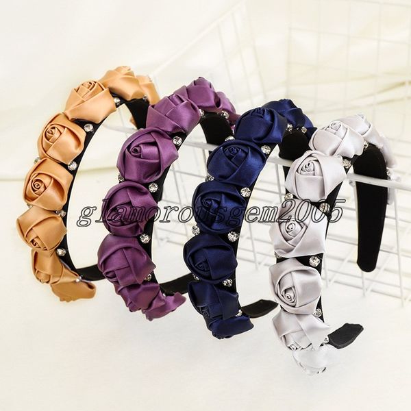 

2021 vintage rhinestone headbands cloth rose bezel hairband hair accessories women girl headband opaska do wlosow bandeau femme diademas, Silver