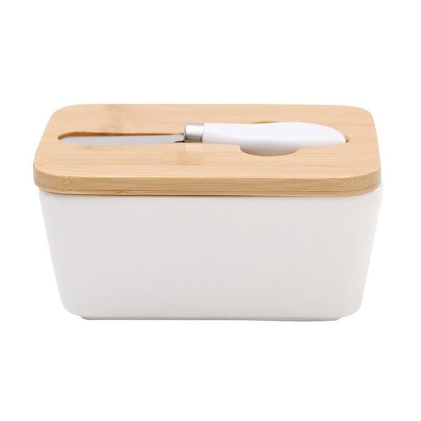 

storage bottles & jars nordic porcelain butter dish plate sealing box wooden lid knife cheese n58c