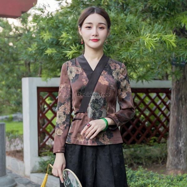 

ethnic clothing 2021 chinese national wind cotton linen cheongsam women's shirt tang suit traditional blouse hanfu, Red