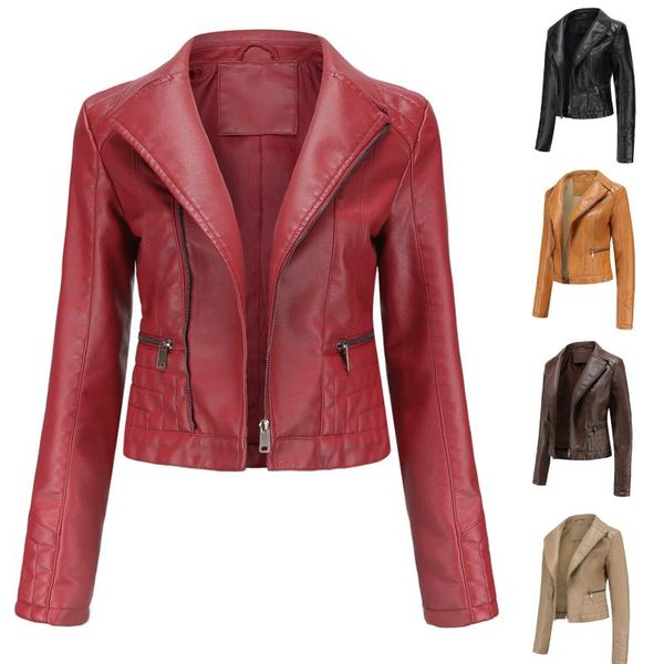 

women's jackets women pu leather jacket 2021 fashion autumn slim motor outwear coat zippers roupas de couro femininos elegant punk, Black;brown