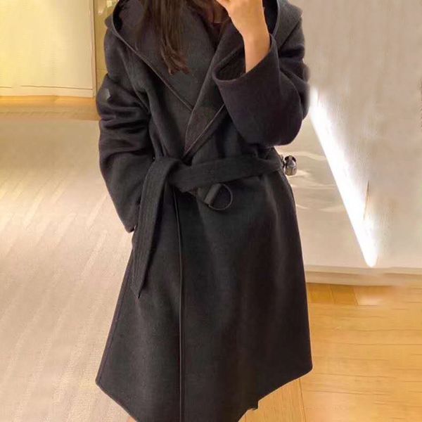 

women's wool blends long autumn winter women overcoats fashion warm jackets parka casual letter print lady coat flexible outwear with b, Black