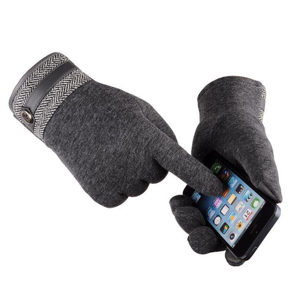 

winter male thick plush wrist warm cashmere cycling mittens touch screen driving gloves design material, Black