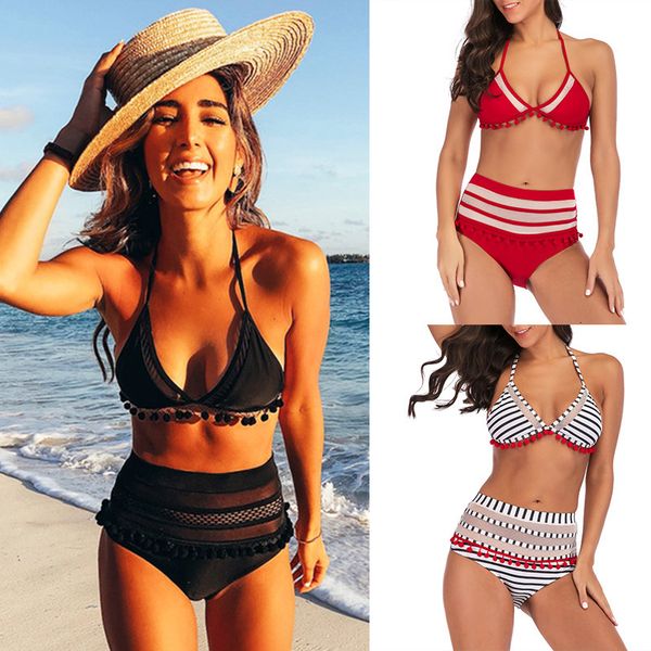 

solid women's split lace bikini high waist mesh swimsuit, White;black